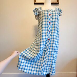 NEW! Cotton Nightgown with Puff Sleeves | Built-In Pads | Blue Check Sleepwear